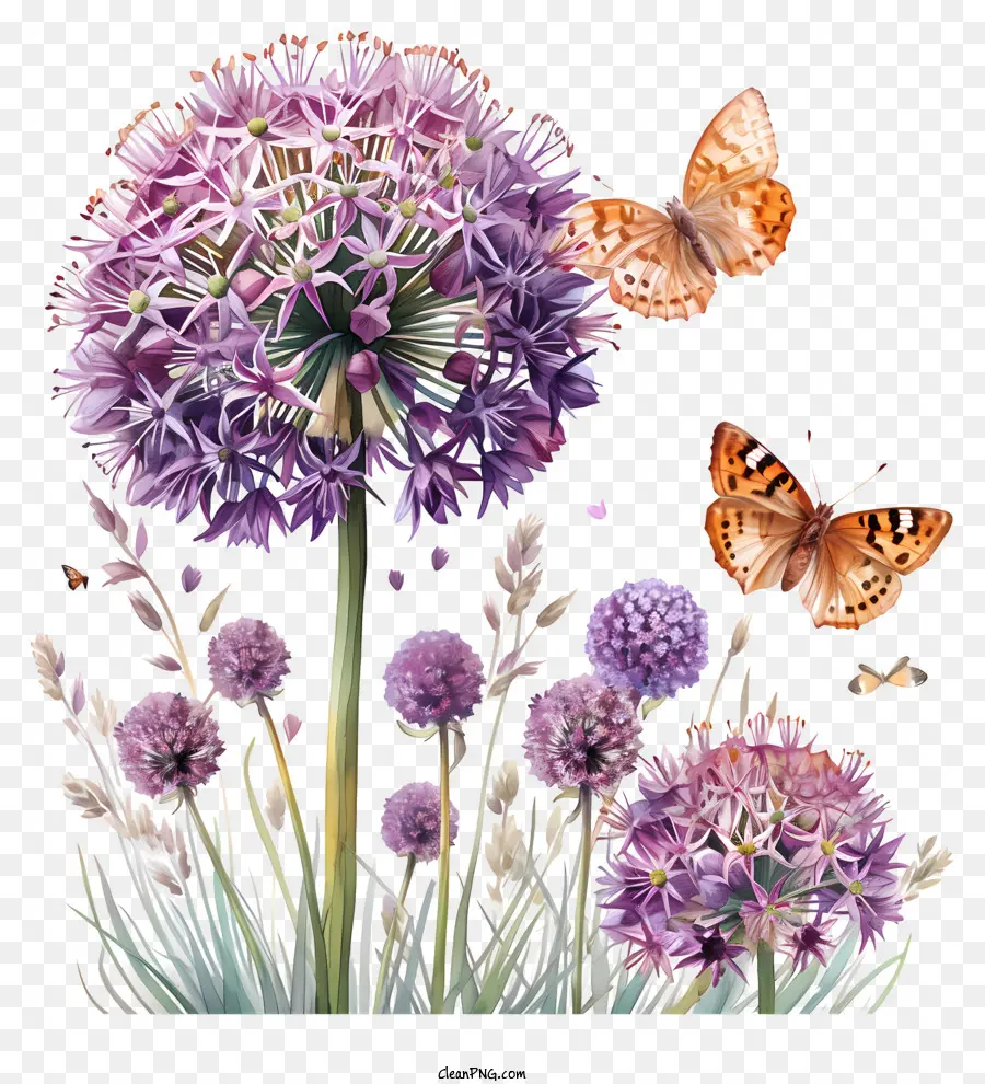 Allium Giganteum，Borboletas E Flores PNG