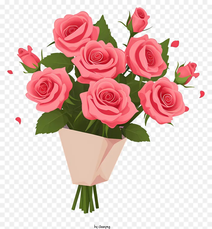 Ilustração Vetorial Plana Minimalizada，Valentine Rose Bunch PNG