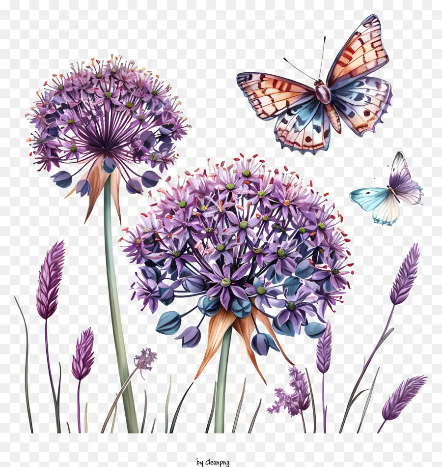 Allium Giganteum，Borboletas E Flores PNG