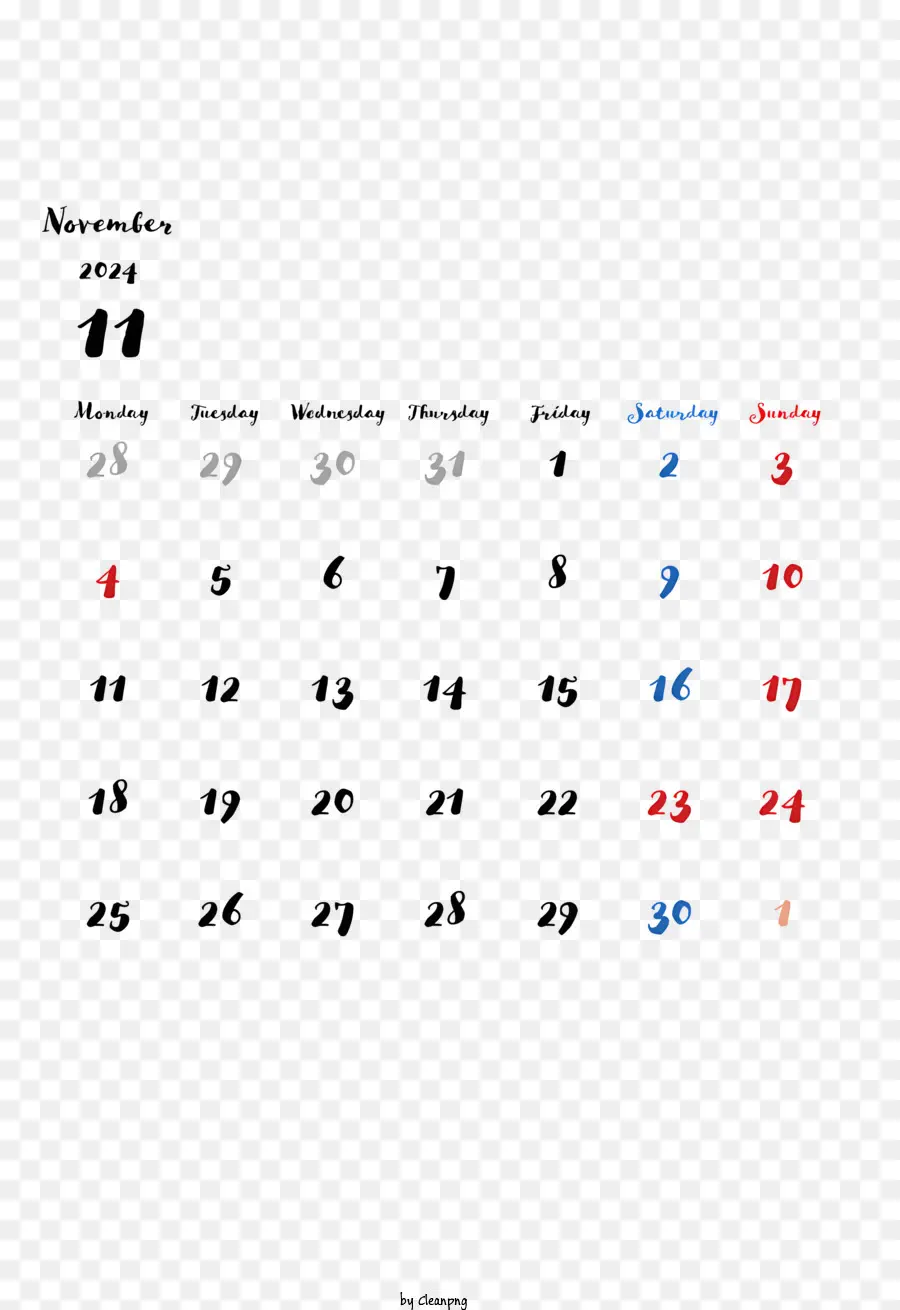 Novembro De 2024 Calendário，De Novembro De Calendário PNG