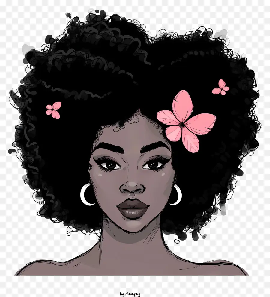 Garota Negra Desenhada à Mão，Mulher Com Afro PNG