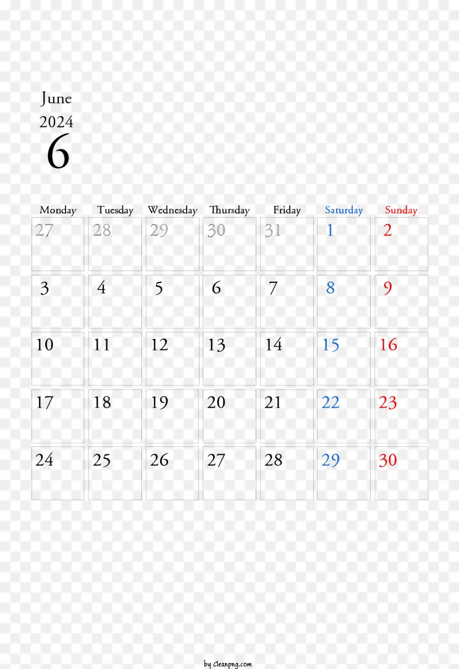 Junho De 2024 Calendário，Precioso PNG