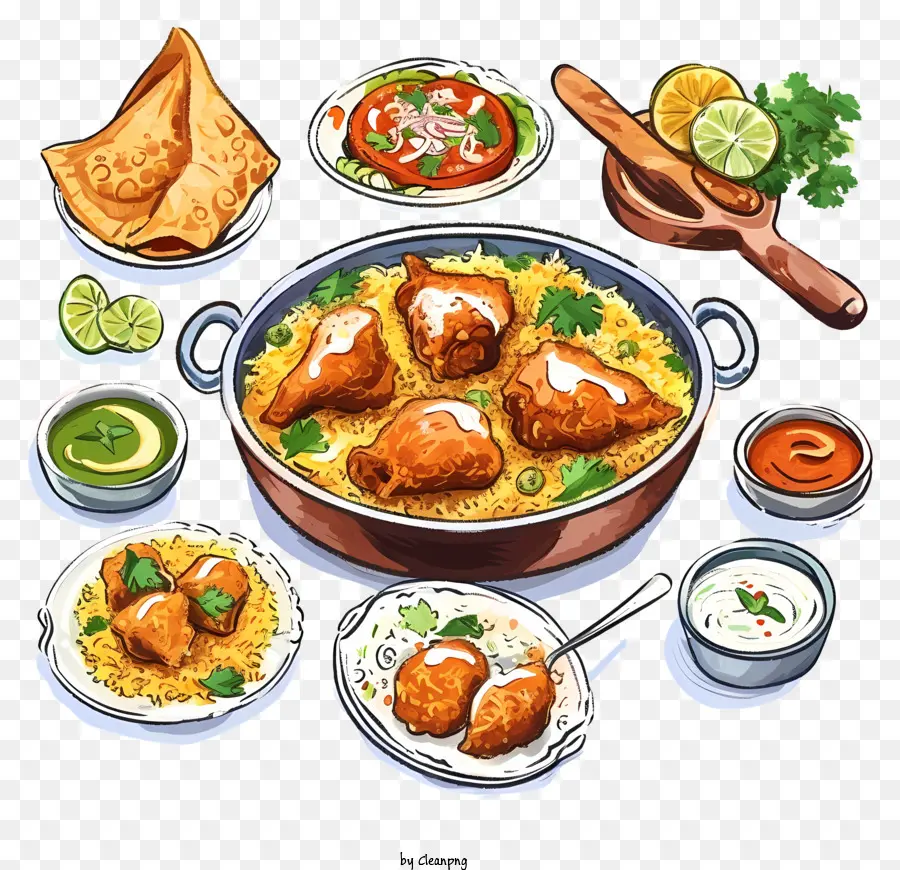 Cozinha Da Índia Desenhada à Mão，Frango Frito PNG