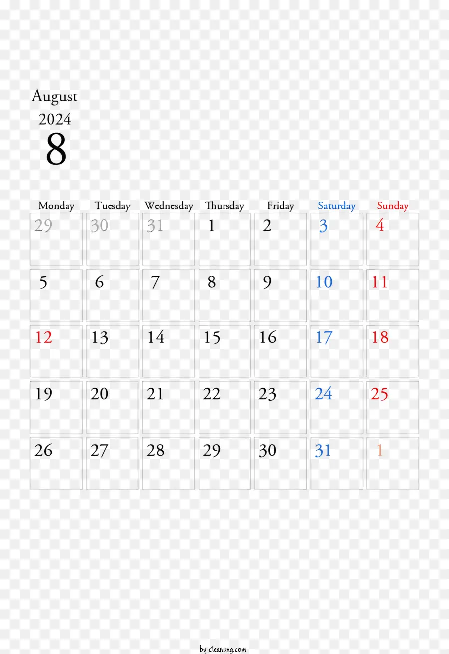 Agosto De 2024 Calendário，Eventos De Agosto PNG