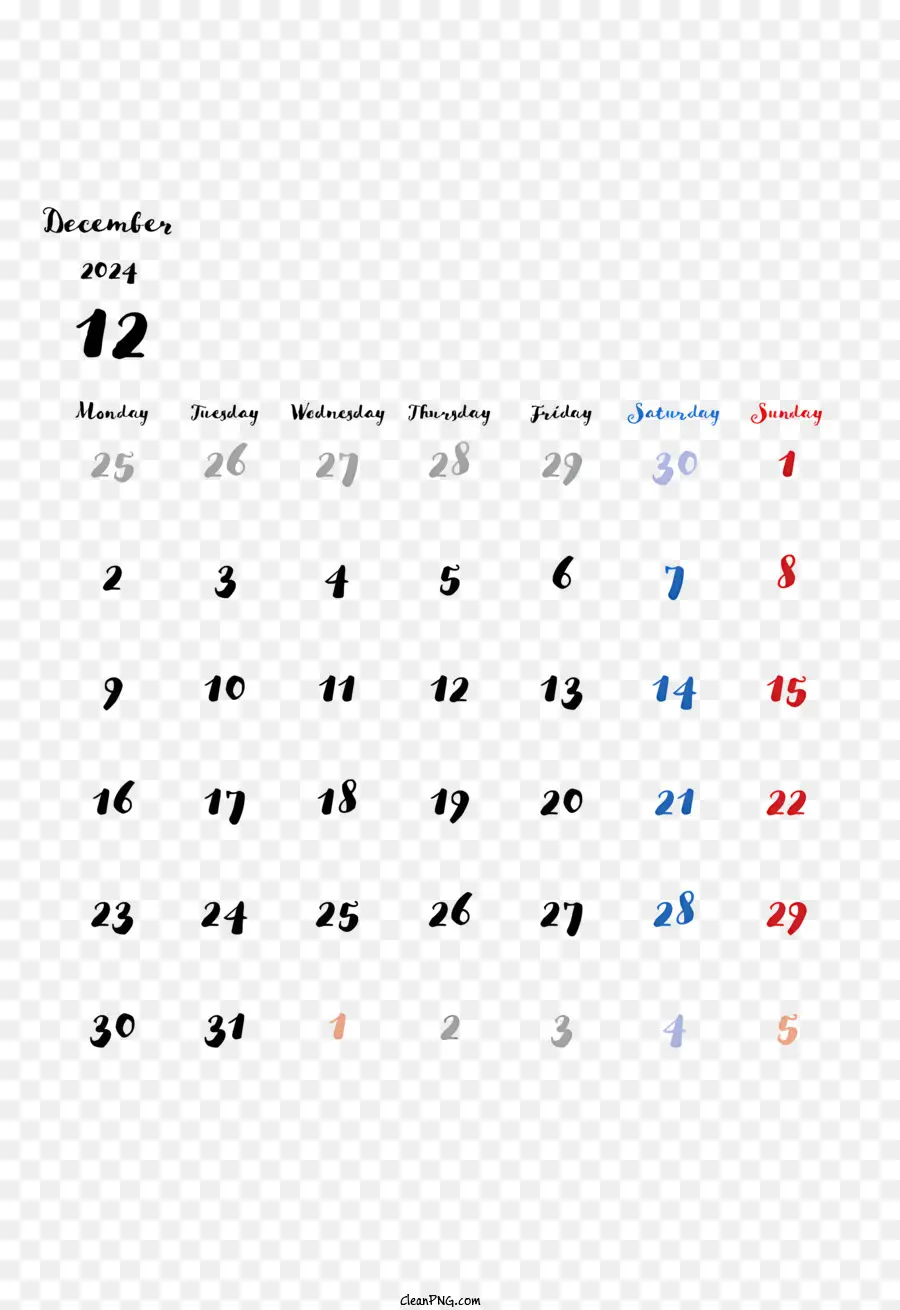 Dezembro De 2024 Calendário，2024 Calendário PNG