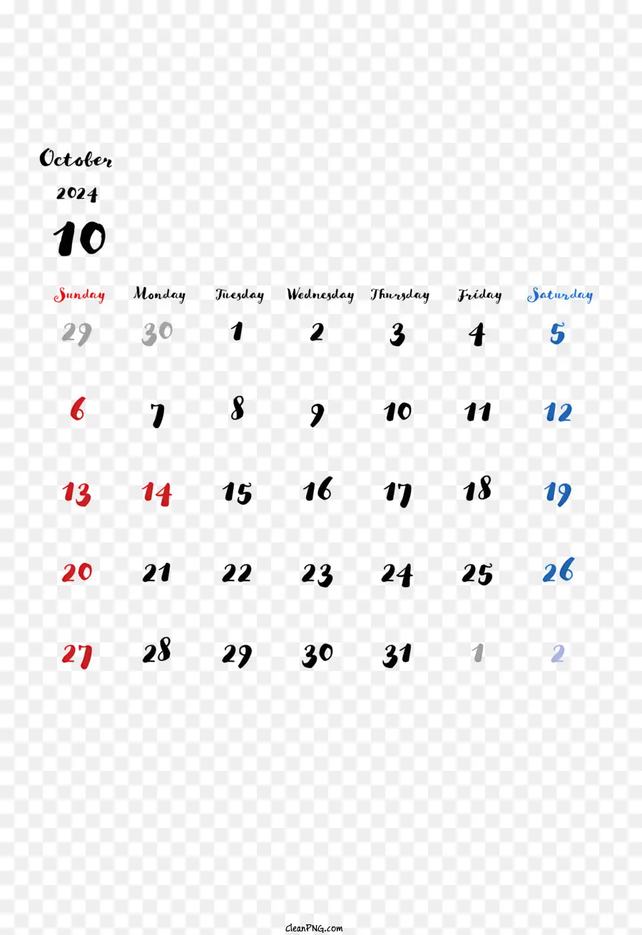 Calendário De Outubro De 2024，Calendário PNG