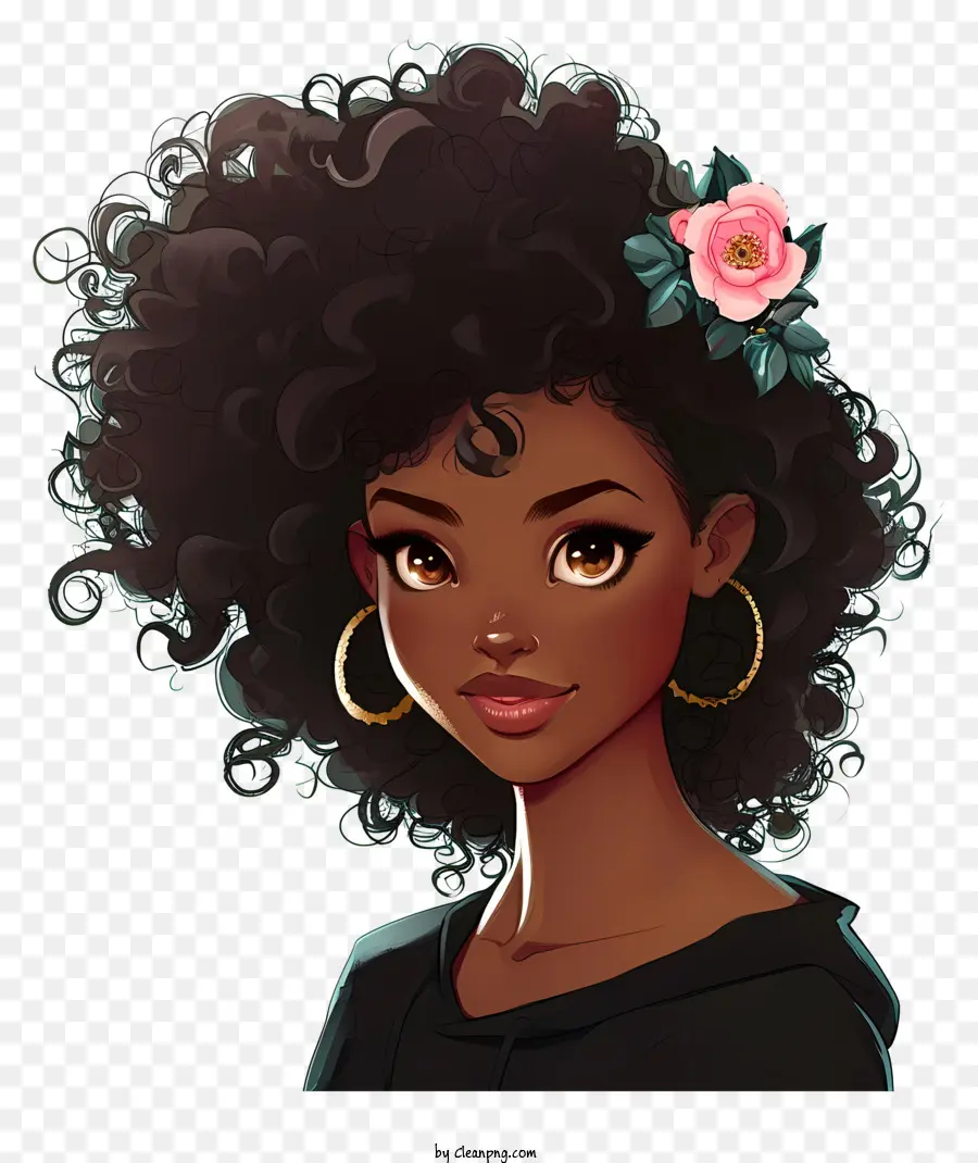 Garota Negra Plana，Ilustração A Preto E Branco PNG