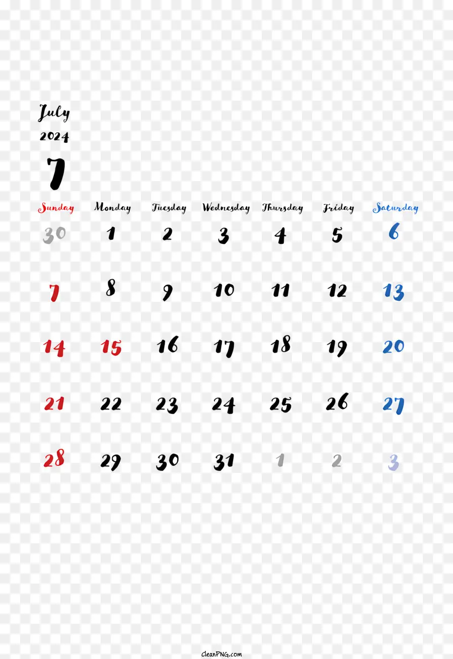 Julho De 2024 Calendário，Calendário PNG