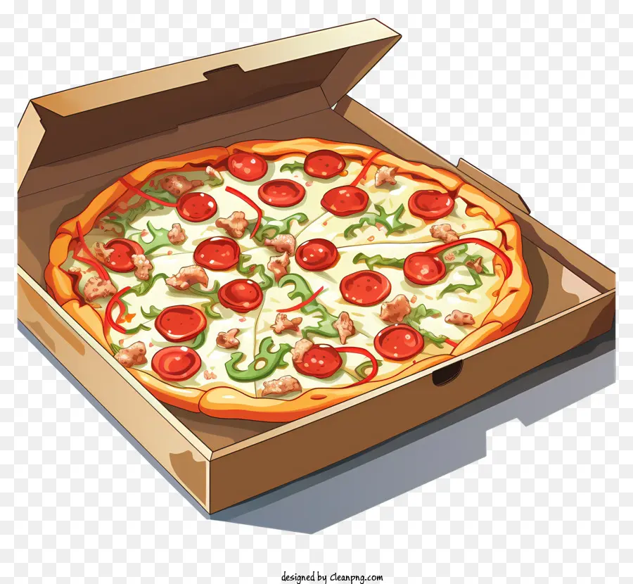 Pizza De Estilo De Esboço Em Caixa Aberta，Pizza PNG