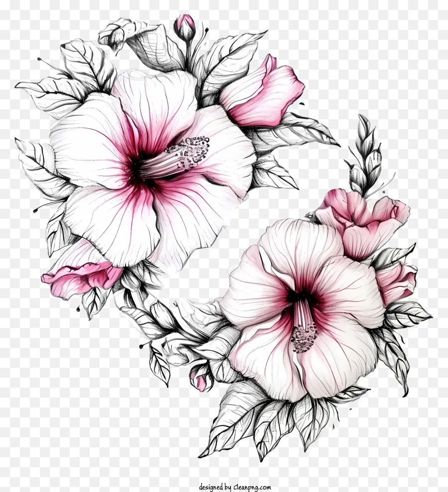 Doodle Rose Of Sharon，Flores De Hibisco Rosa PNG