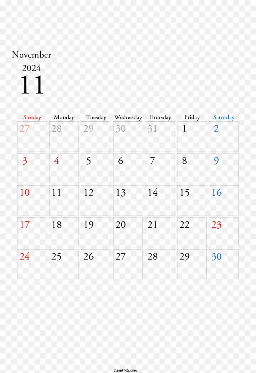 Novembro De 2024 Calendário，Novembro De 2024 PNG