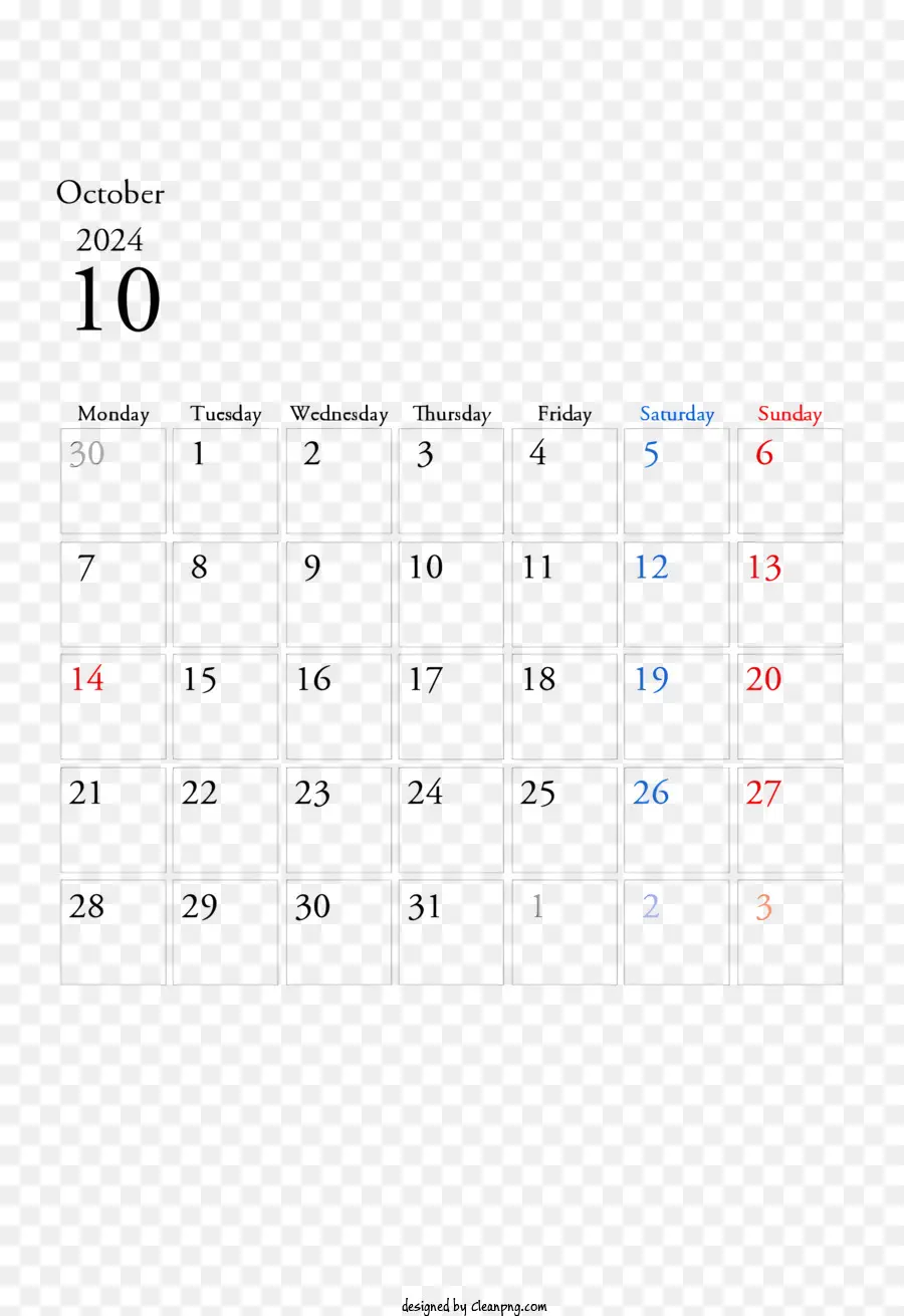 Calendário De Outubro De 2024，Calendário PNG