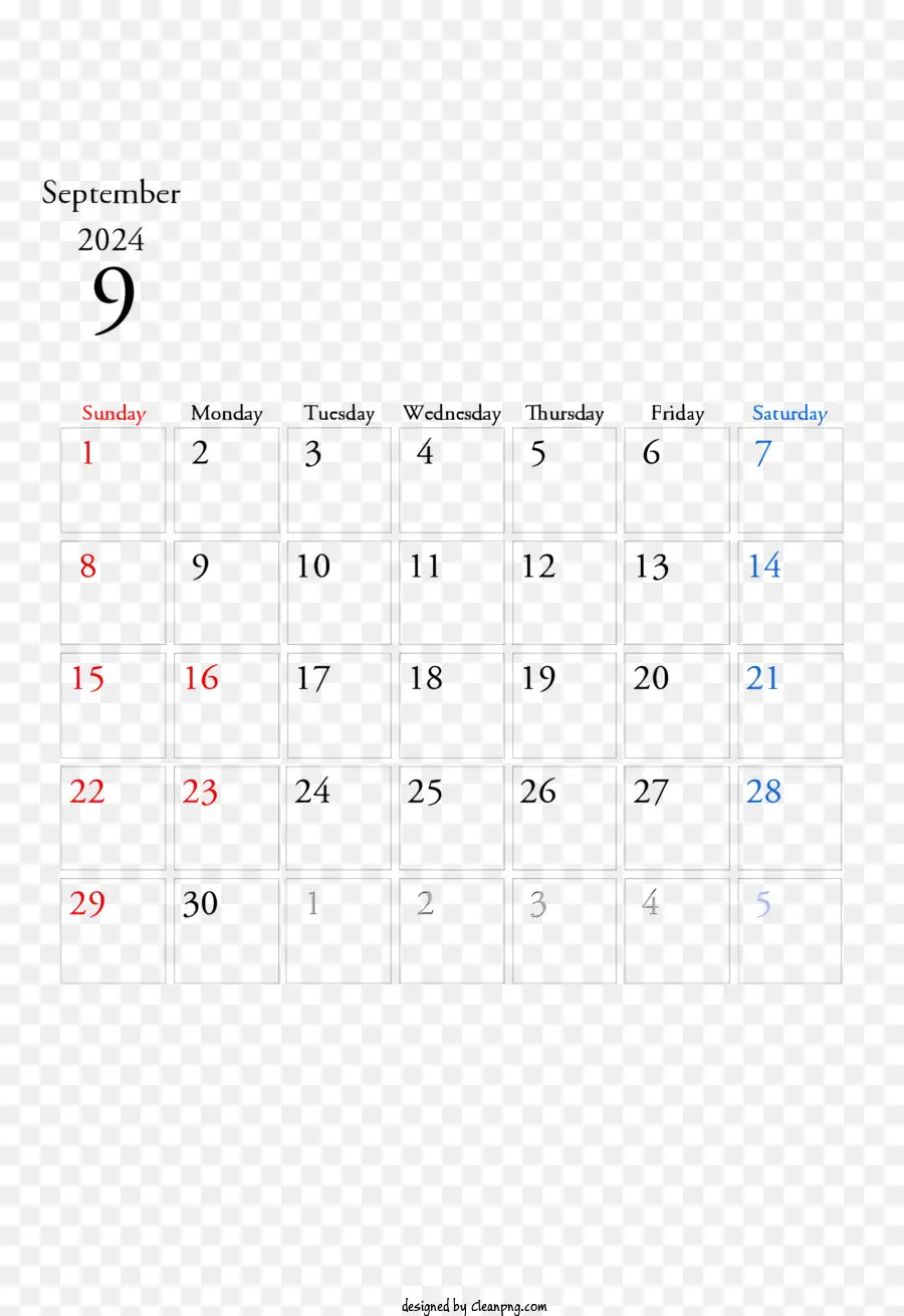 Setembro De 2024 Calendário，Calendário PNG