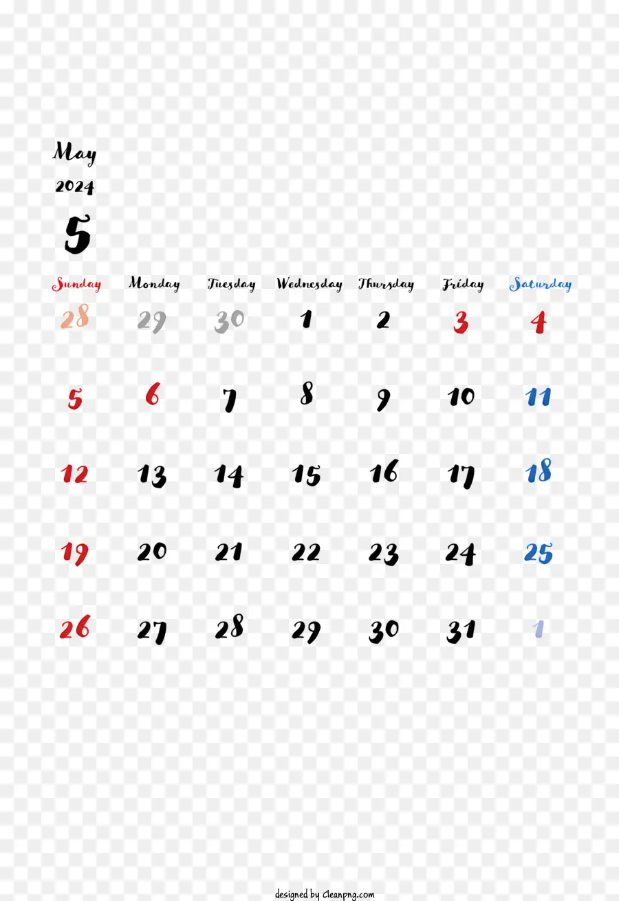 Maio De 2024 Calendário，Calendário PNG