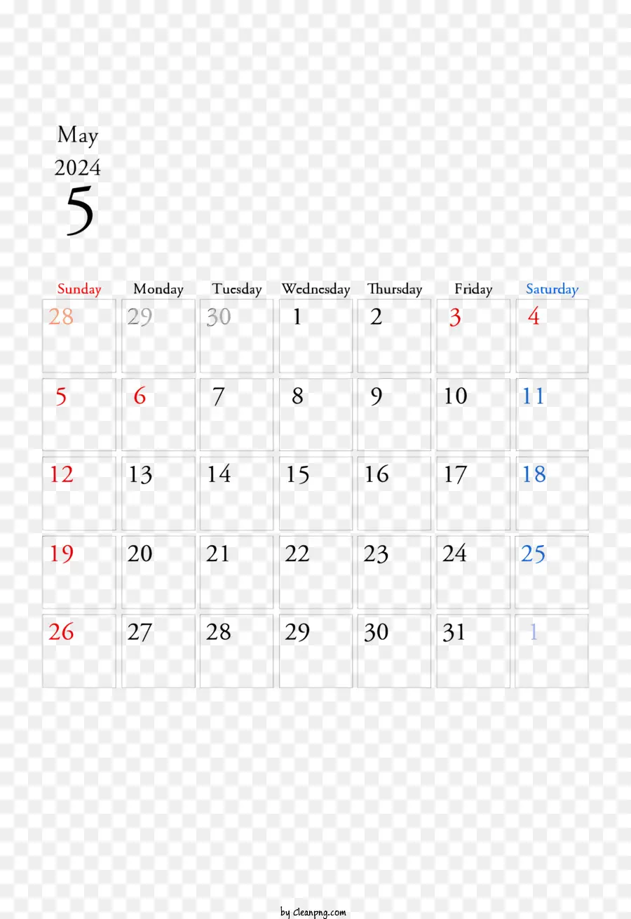 Maio De 2024 Calendário，Calendário De Maio PNG