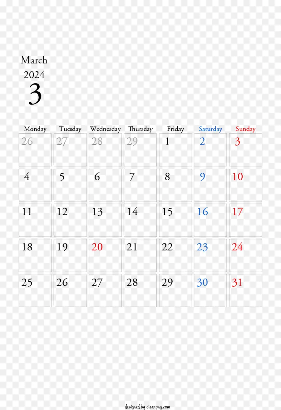 Calendário De Março De 2024，Calendário PNG