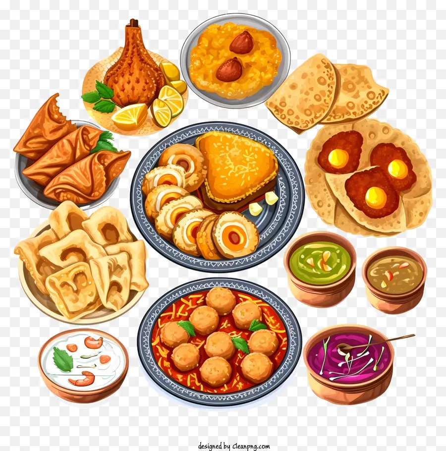 Cartoon India Cuisine，Pratos Indianos Tradicionais PNG