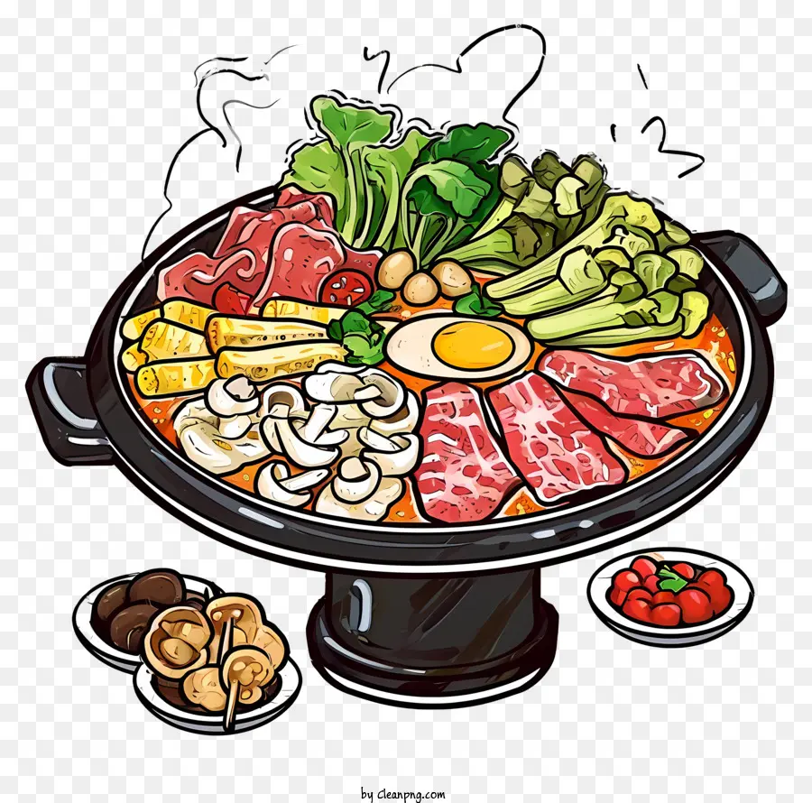 Doodle Chinese Hot Pot，Panela Quente Asiática PNG