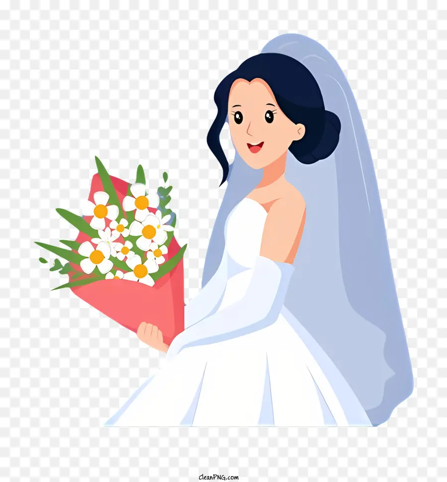 Caricatura De Noiva，Noiva Segurando O Buquê PNG