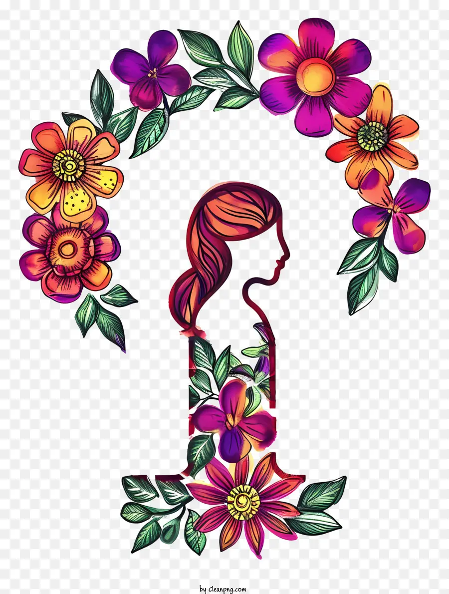 Símbolo De Gênero Feminino Bonito E Colorido E Flores，Silhueta De Mulher PNG