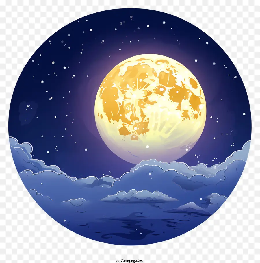 Lua Cheia Em Aquarela，Noite De Céu PNG