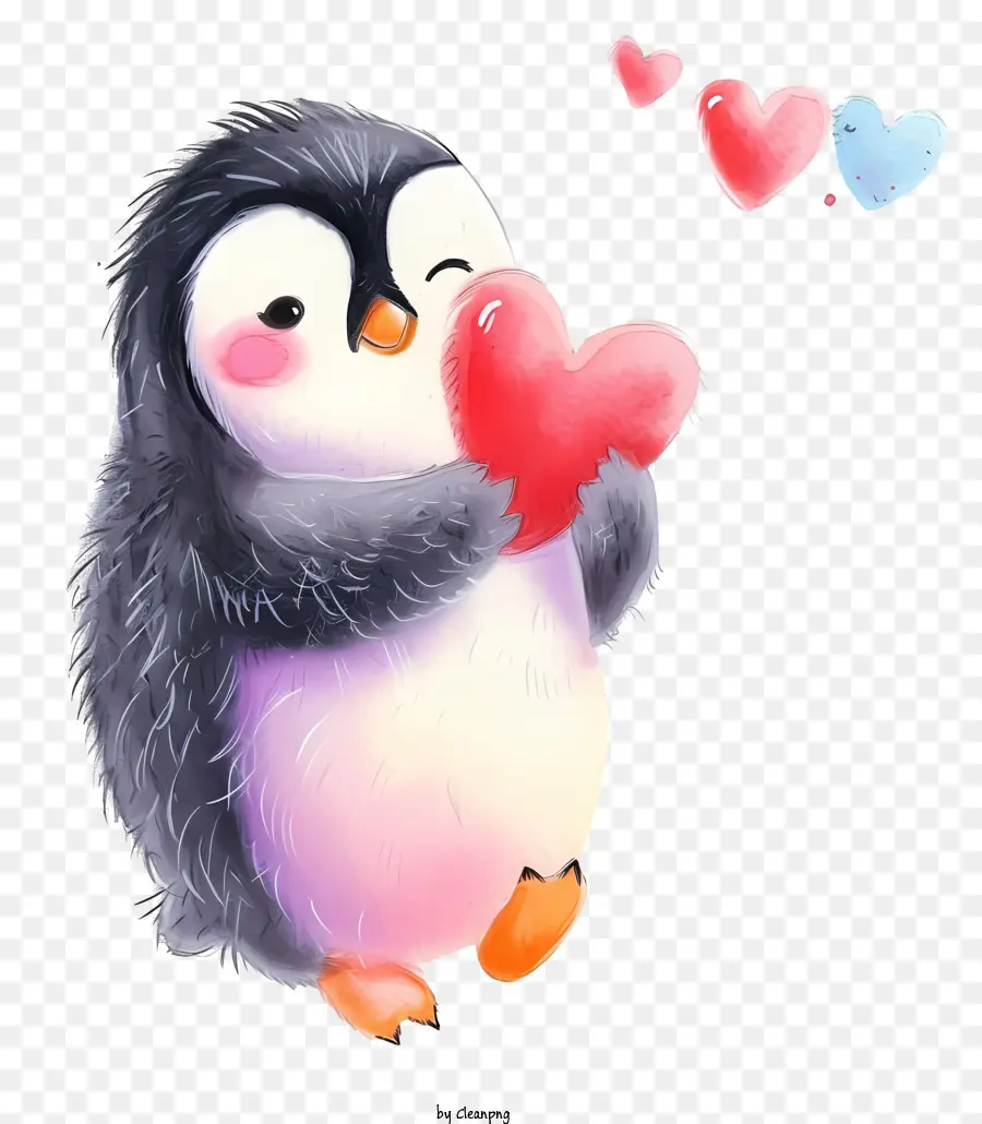 Pastel Valentine Penguin，Pinguim Ilustração PNG