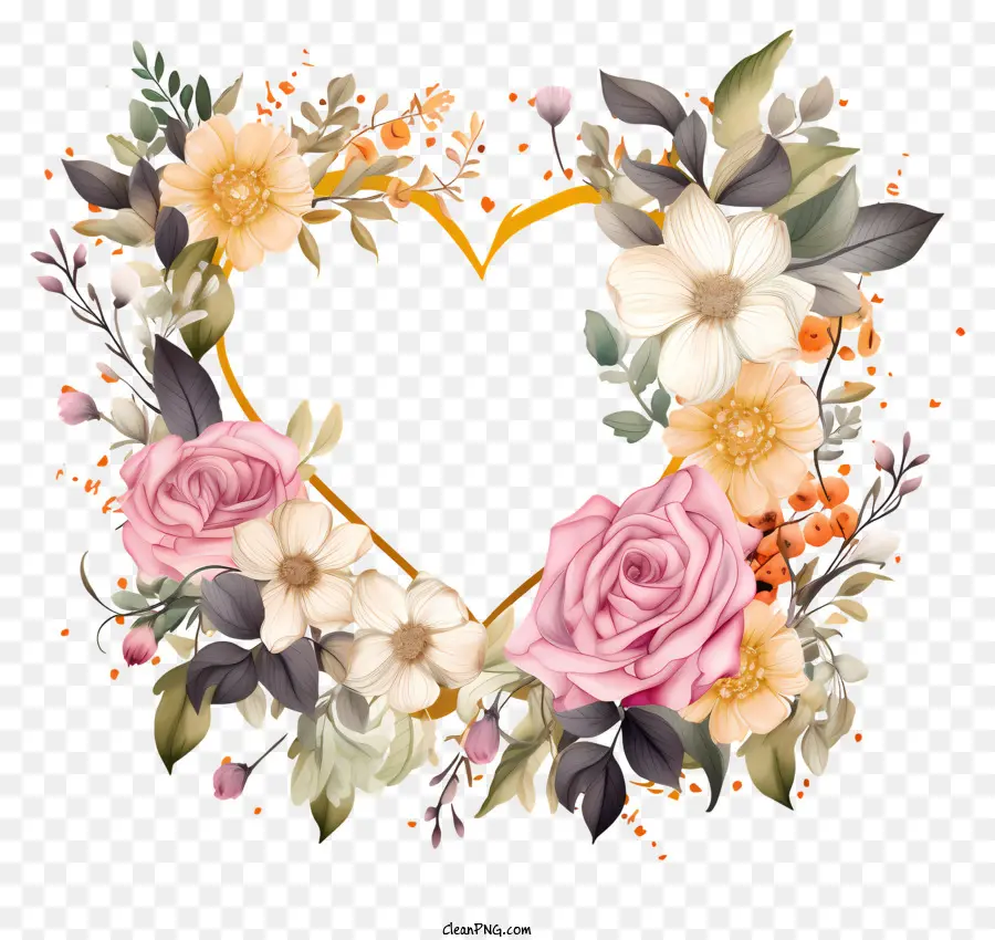 Quadro De Flor De Casamento Plano，Heartshaped Floral Moldura PNG