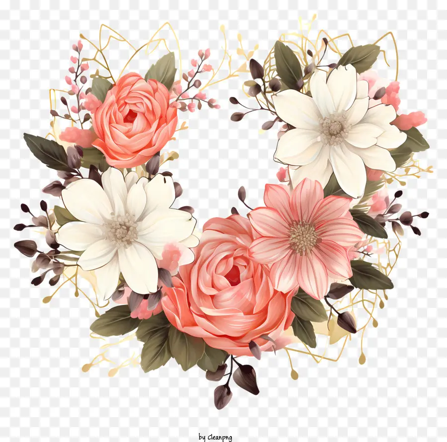 Quadro De Flores De Casamento Estilo Esboço，Coroa De Flores PNG