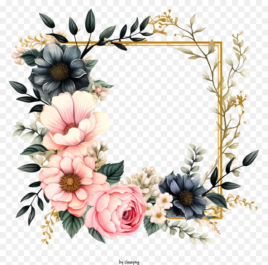 Quadro De Flores De Casamento Estilo Esboço，Flor Coroa De Flores PNG