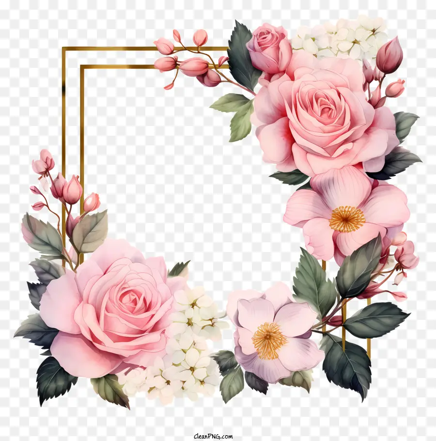 Quadro De Flores De Casamento Em Aquarela，Rosas Cor De Rosa PNG