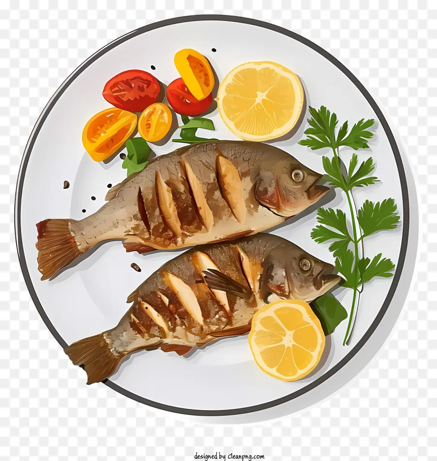 Ilustração Vetorial Plana Minimalizada，Fish Dish PNG