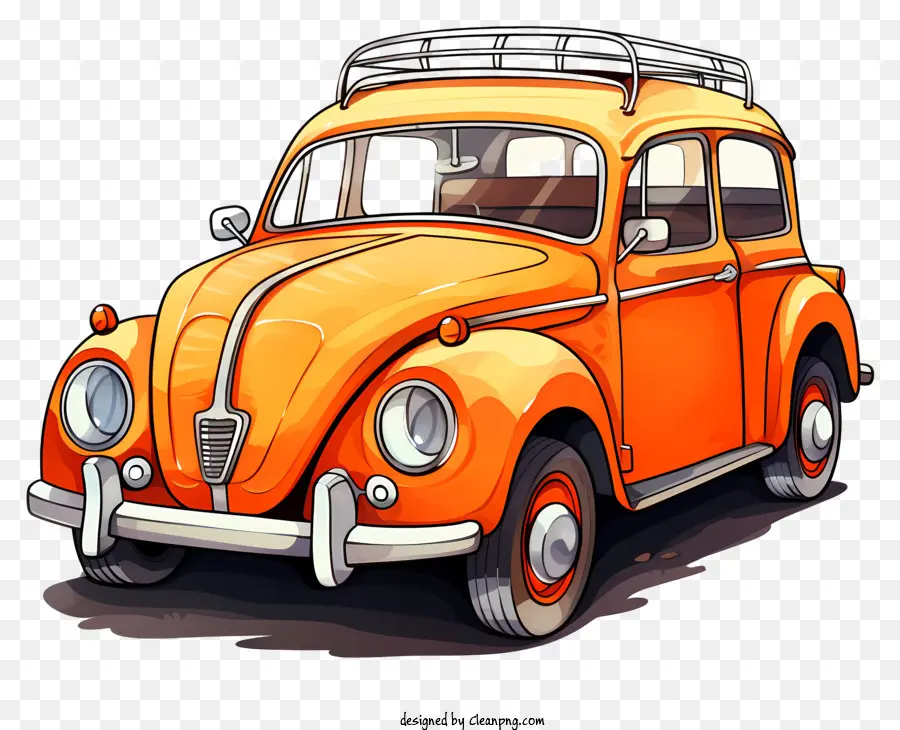 Carro De Desenho Animado Em Aquarela，Besouro De Volkswagen Orange PNG