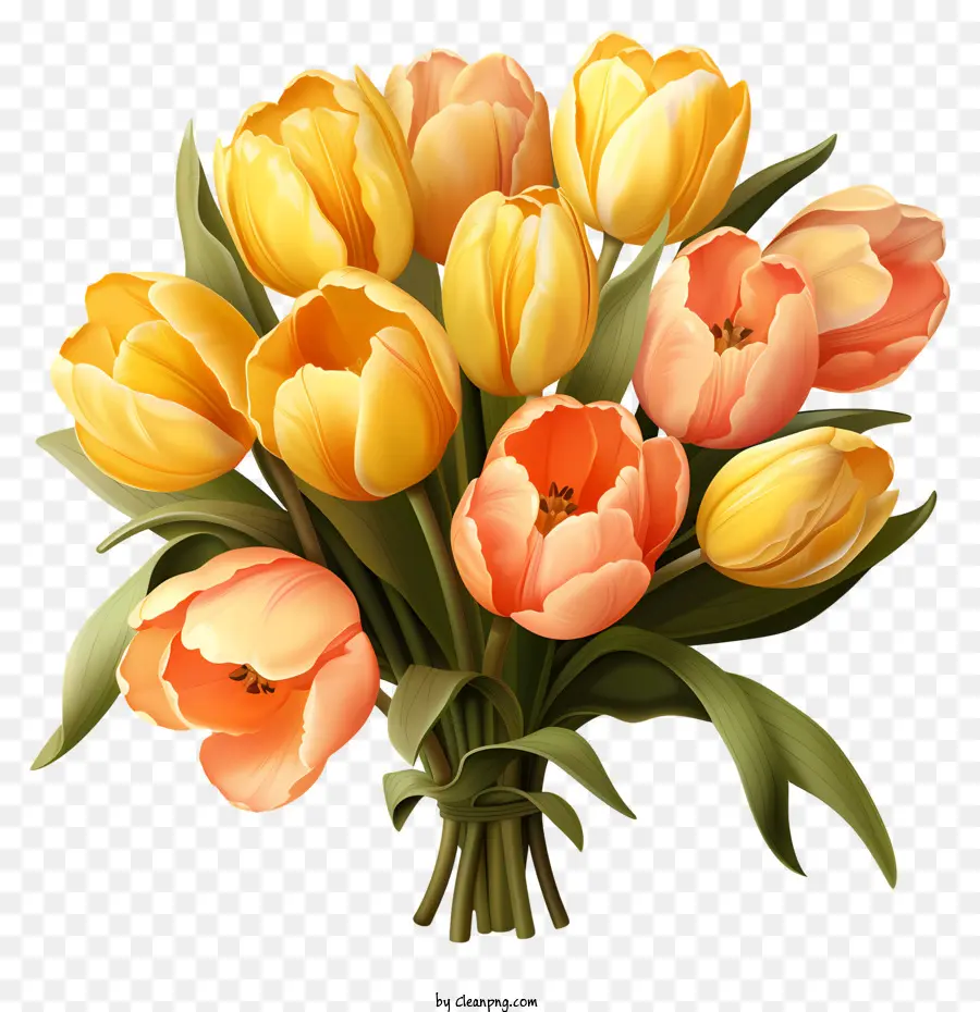 Buquê De Tulipas Planas，Buquê De Flores Coloridas PNG