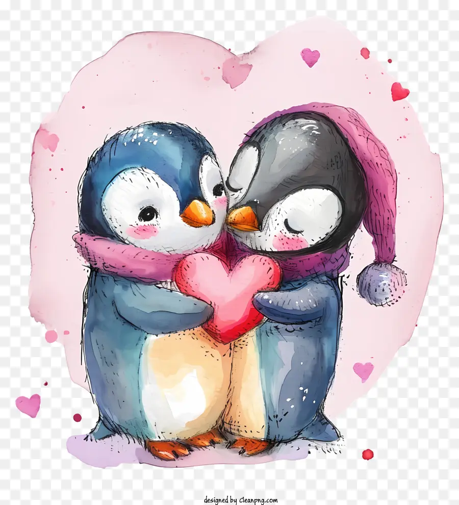 Pastel Valentine Penguin，Pinguins PNG