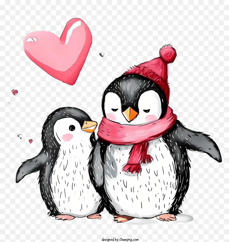 Penguin De Namorado Desenhado à Mão，Pinguins PNG