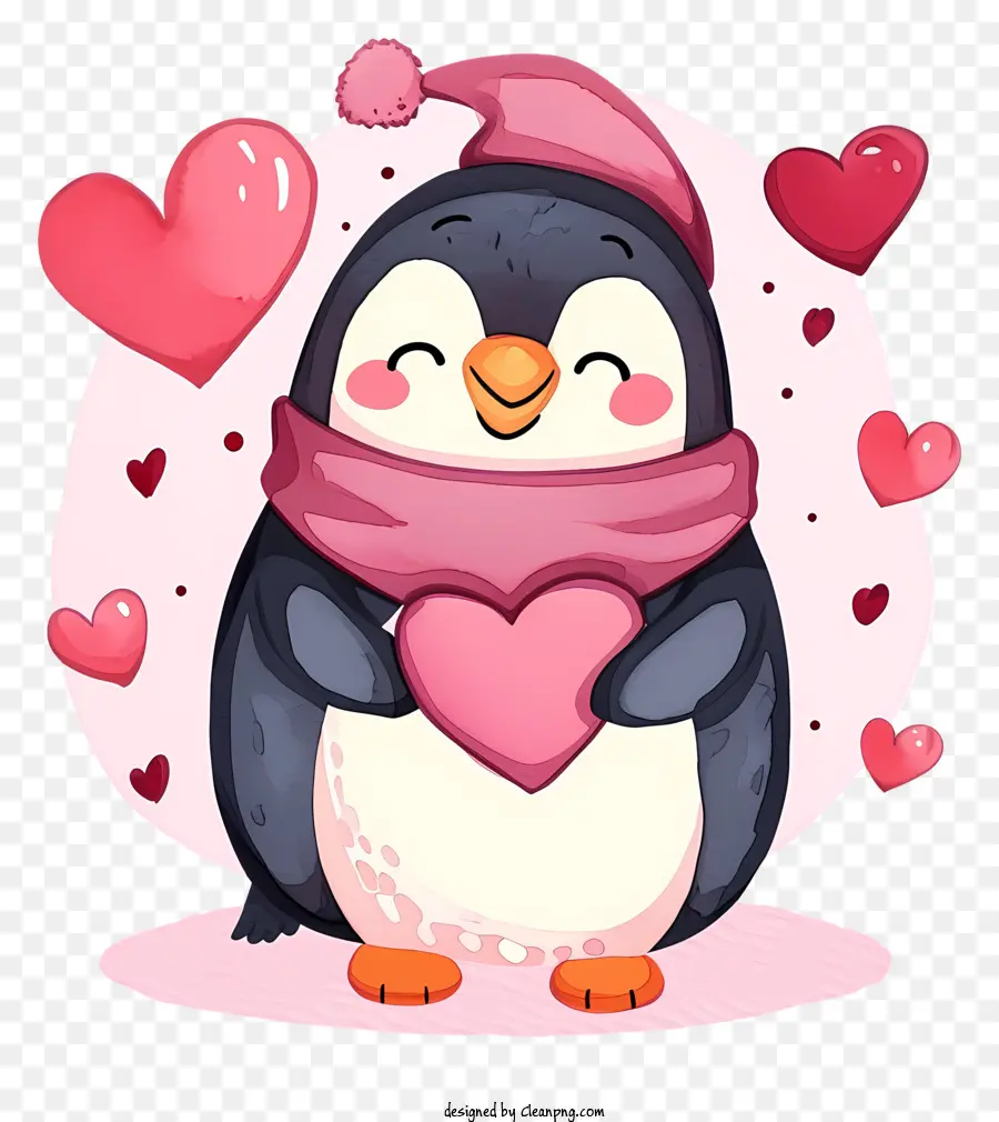 Ilustração Vetorial Plana Minimalizada，Valentine Penguin PNG