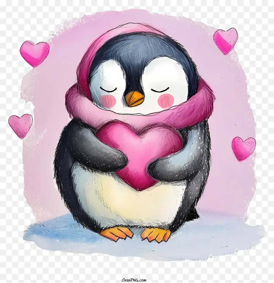 Pastel Valentine Penguin，Cartoon Penguin PNG