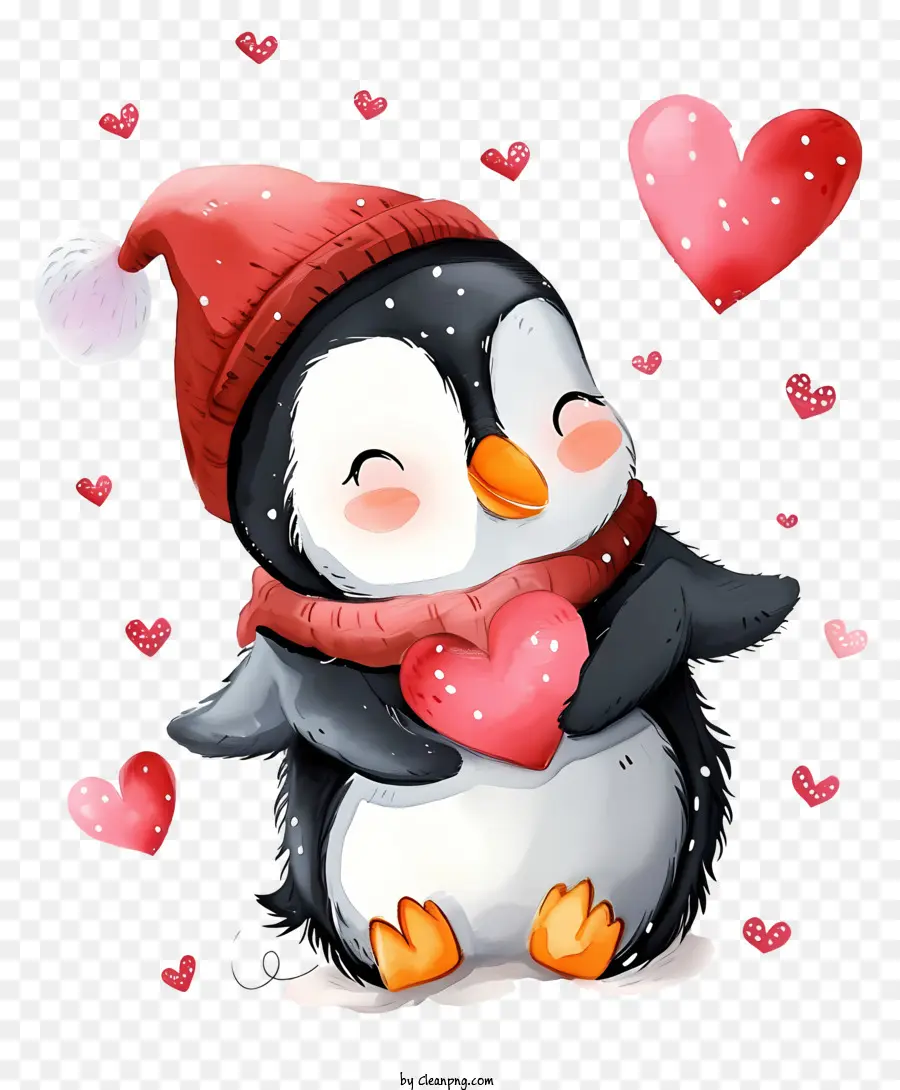 Design De Personagem De Desenho Vetorial，Valentine Penguin PNG