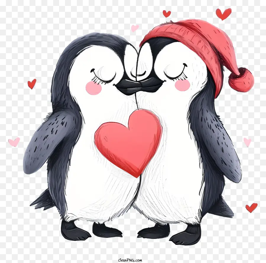 Penguin De Namorado Desenhado à Mão，Penguins De Desenho Animado PNG