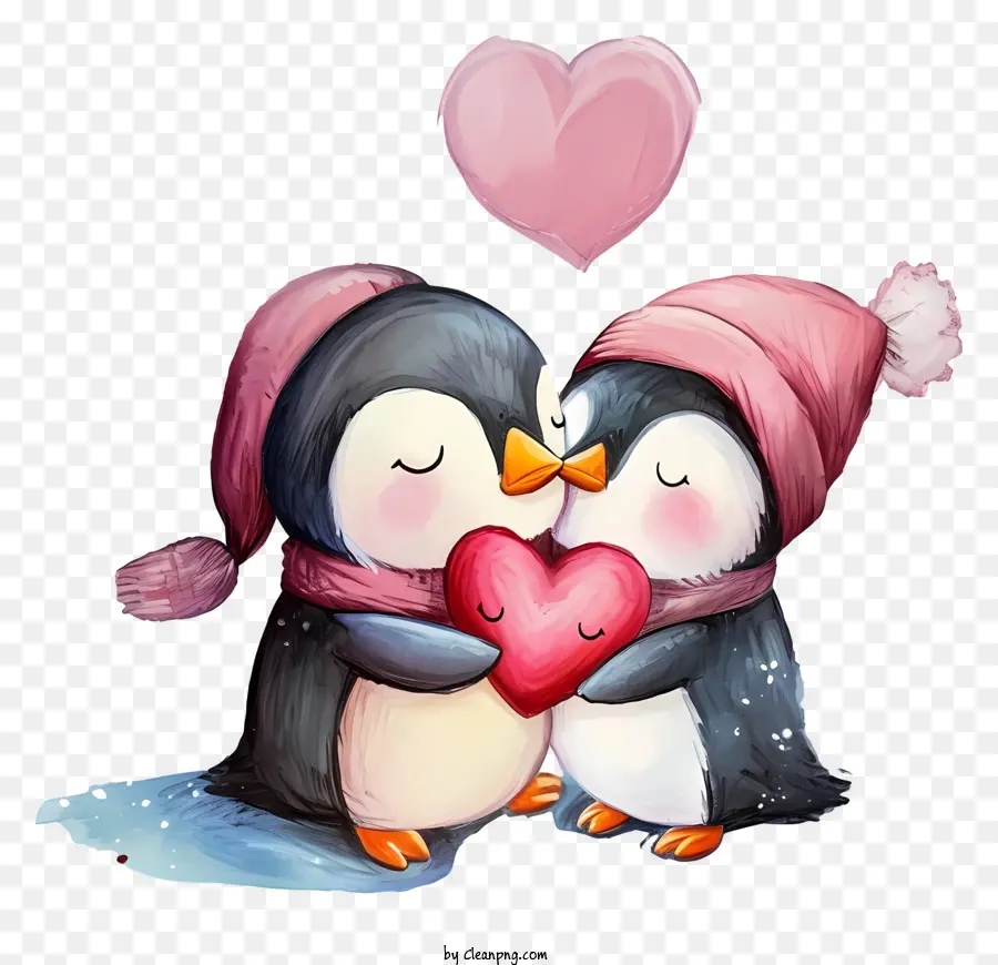 Pastel Valentine Penguin，Penguins De Desenho Animado PNG