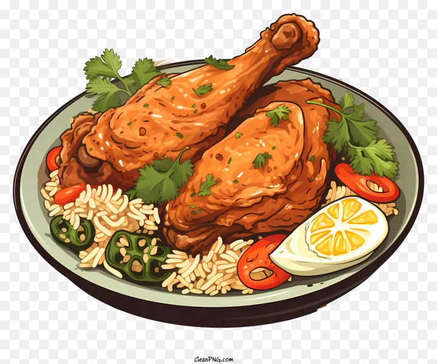 Estilo De Desenho Biryani De Frango，Frango Frito PNG