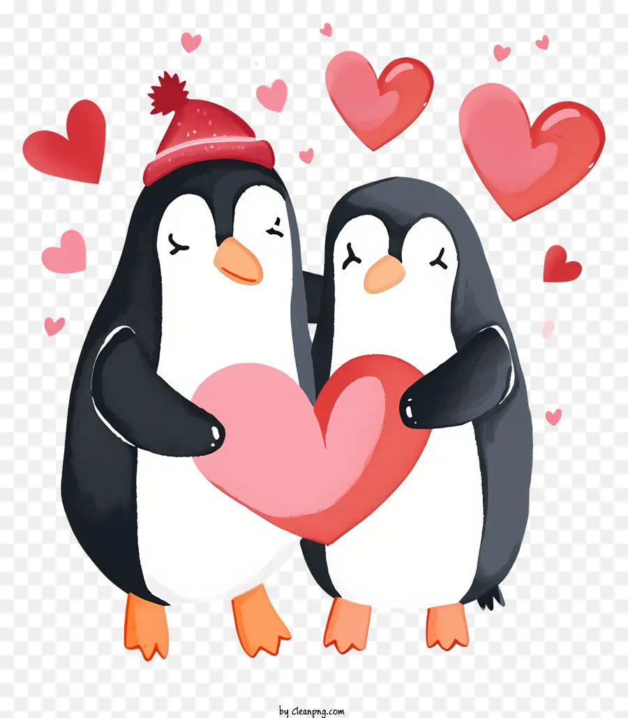 Ilustração Vetorial Plana Minimalizada，Valentine Penguin PNG