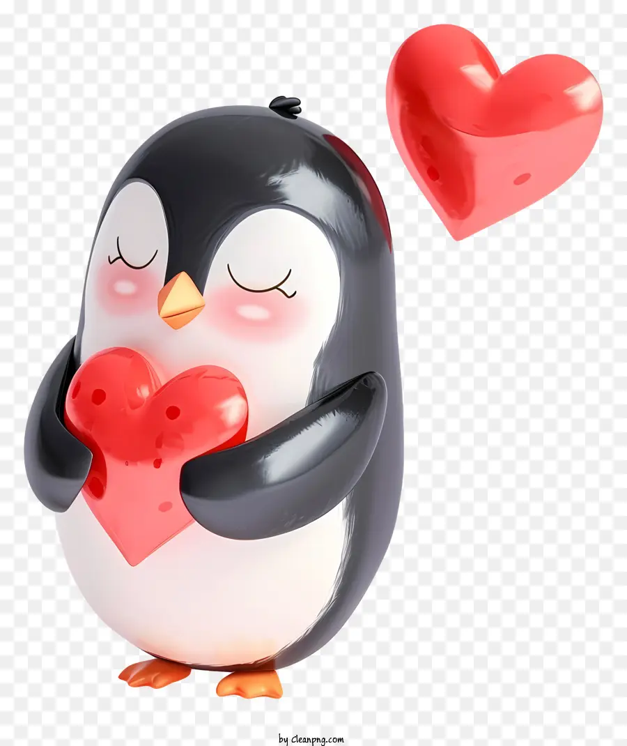 Psd 3d Penguin Valentine，Penguin Segurando O Coração PNG
