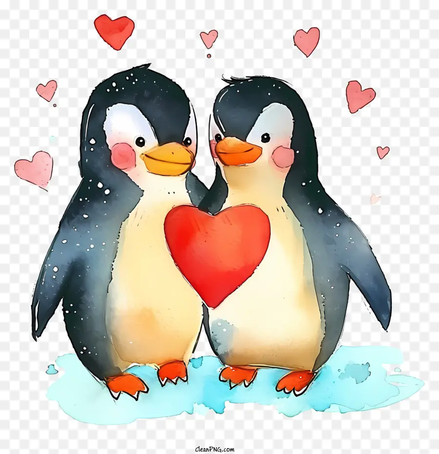 Penguin Aquarela Dos Namorados，Casal Pinguim PNG