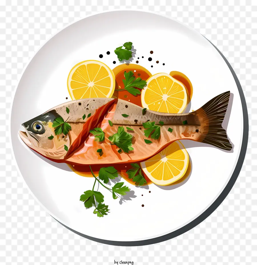 Ilustração Vetorial Plana Minimalizada，Fish Dish PNG