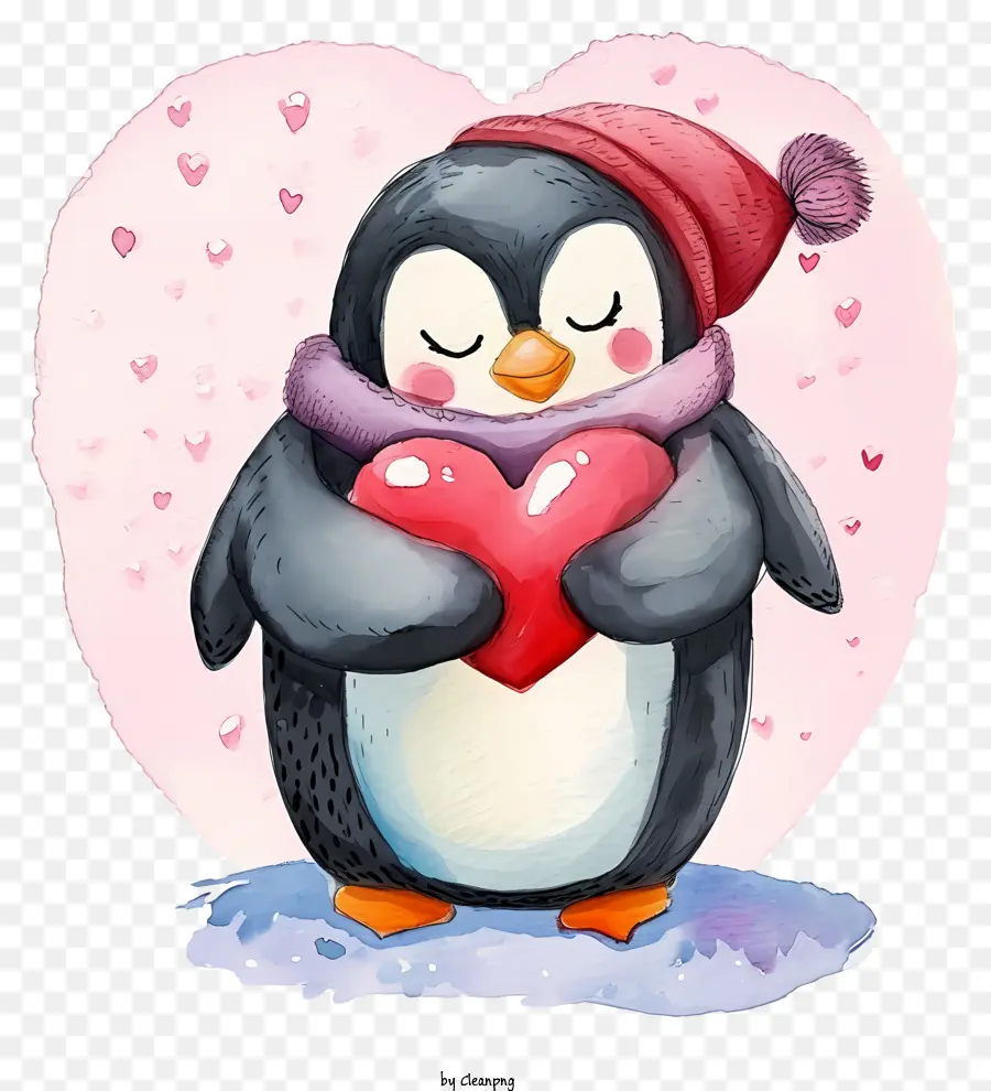 Valentine Penguin，Rocha Em Forma De Coração PNG