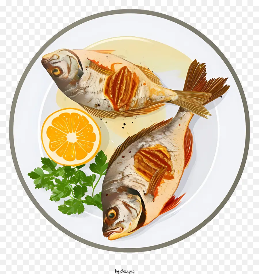 Ilustração Vetorial Plana Minimalizada，Fish Dish PNG