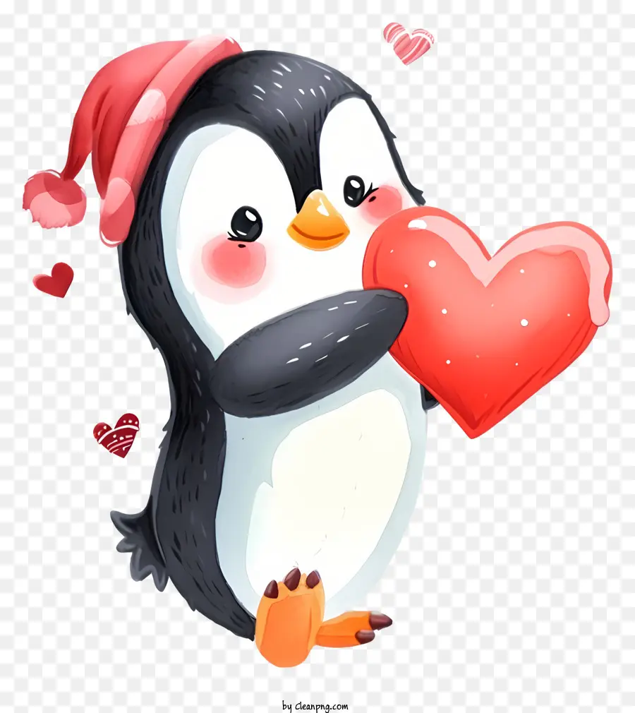 Emoji De Penguin Do Valentine，Pinguim Com Chapéu Vermelho PNG