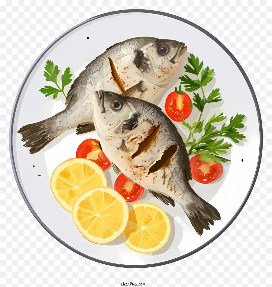 Ilustração Vetorial Plana Minimalizada，Fish Dish PNG