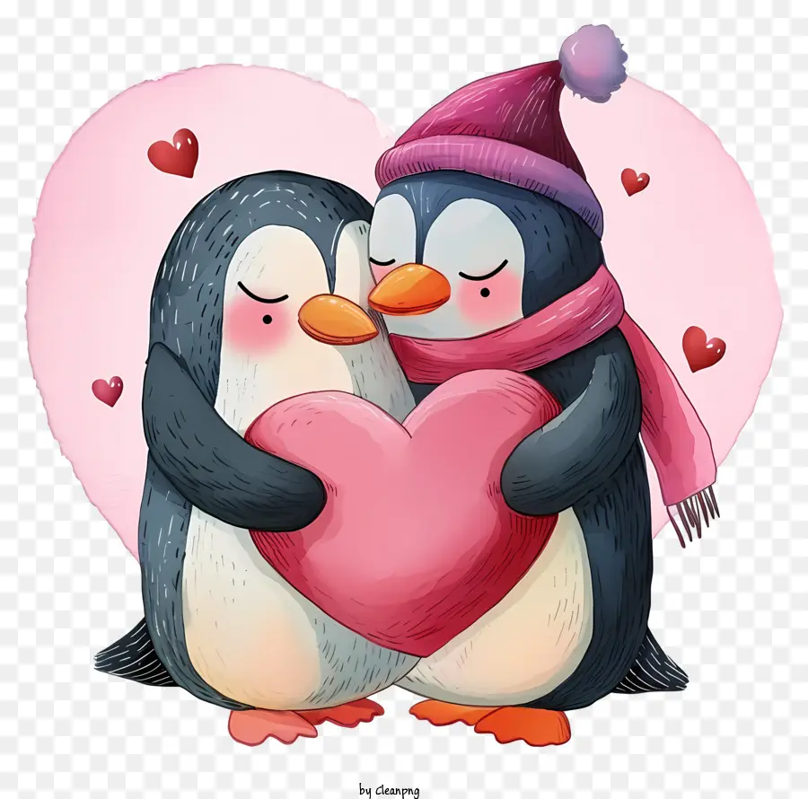 Cartoon Valentine Penguin，Pinguins PNG